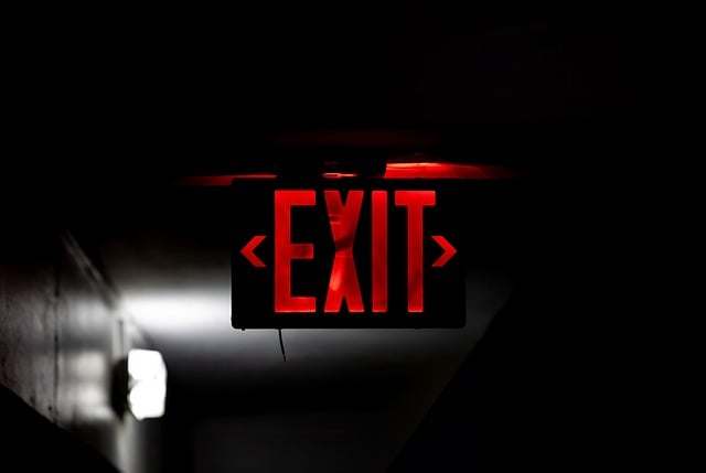 Hotel exit sign.